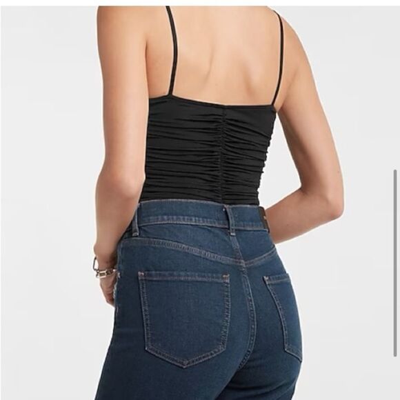 Express Body Contour Compression Ruched Bodysuit With Bra Cups-black - Picture 13 of 14